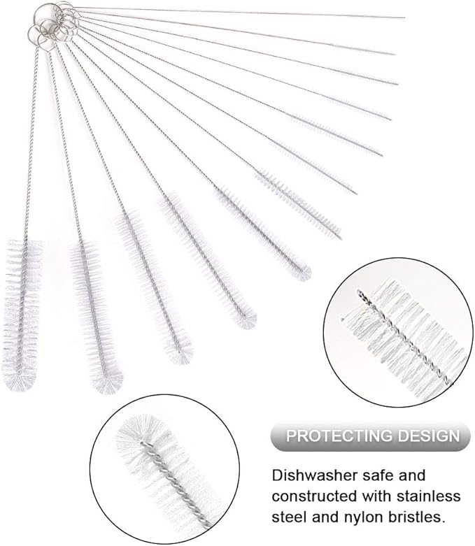 Vicloon Bottle Brush, 12 Pcs Long Bottle Cleaning Brushes, Tube Brush, Kettle Spout Brush, Straw Brush, Nylon Bottle Pipe Cleaner Set for Baby Bottle Tube Pipe Flask Straws Cleaning (White)