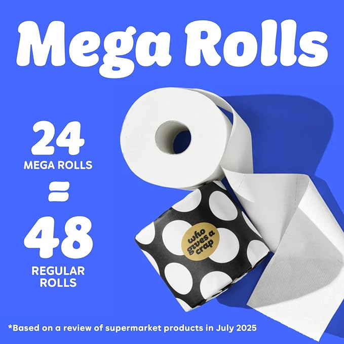 Who Gives A Crap – Premium Bamboo, Twice as Long, Toilet Roll, Box of 24 (3-Ply, 370 Sheets) Luxuriously Soft, Strong, Sustainable, Biodegradable & Plastic-Free