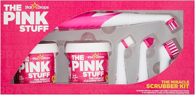 Stardrops - The Pink Stuff - The Miracle Scrubber Kit - 2 Tubs of The Miracle Cleaning Paste With Electric Scrubber Tool and 4 Cleaning Brush Heads