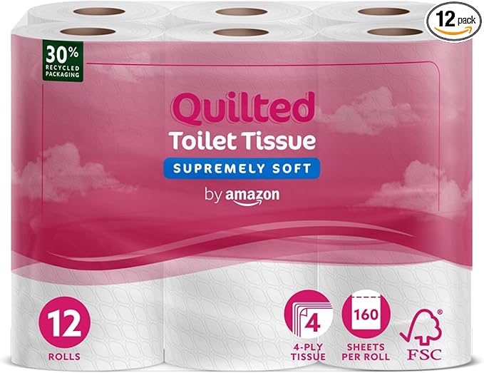 4-Ply Quilted Toilet Tissues, Unscented, 12 Rolls (1 Pack of 12), 160 Sheets per Roll