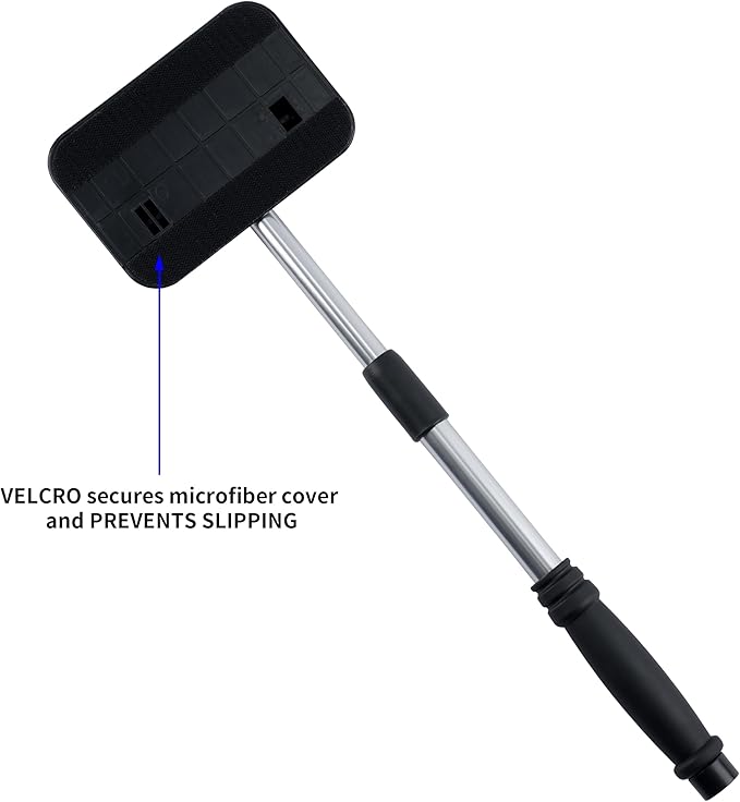 POLYTE Pivoting Extra-long Windshield Glass Cleaning Tool Extendable Aluminum Handle w/3 Premium Microfibre Covers