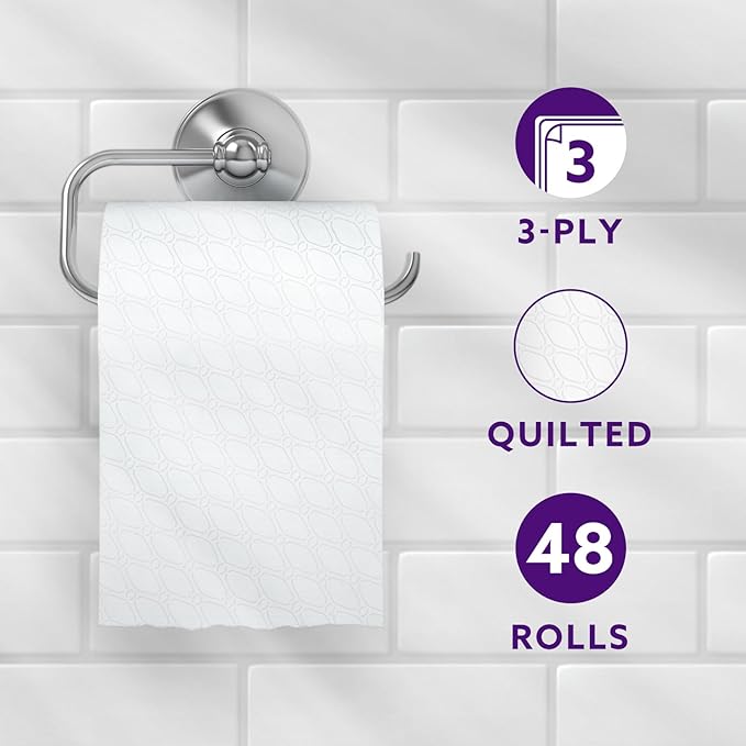 Toilet Roll, 3-ply Quilted, Velvety Soft, 45 Rolls (5 Packs of 9), 200 Sheets per Roll, FSC Certified