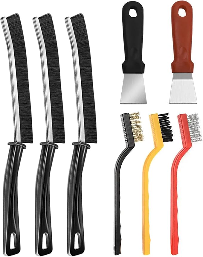 Uoking 8 Pcs Cleaning Tool Set - 3Pcs Crevice Cleaning Brush, Groove Gap Cleaning Brush, 3Pcs Stainless Steel Brass Nylon Brush with 2Pcs Oven Cleaning Tool Non-Scratch for Home Kitchen Cleaning