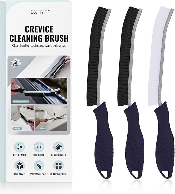 SXhyf Cleaning Brush - Hard Bristle Crevice Cleaning Brush, Multifunctional Gap Cleaning Scrub Brush, Cleaning Tools for Household Use, Home, Kitchen, Bathroom, Window, Vehicle (Lichen Blue Handles)