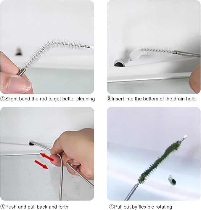 Ungfu Mall Sink Cleaning Brush and Refrigerator Scrub Brush Drain Snake Sink Unblocker Tool Sewer Cleaning Hook for Bath Plug, Fridge Cleaning and Unclogging Kit