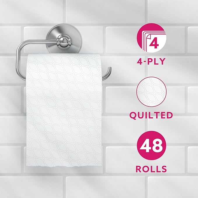 4-Ply Quilted Toilet Tissues, Unscented, 12 Rolls (1 Pack of 12), 160 Sheets per Roll