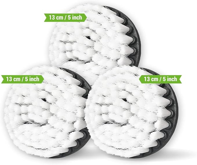Kornely Premium Drill Brush Professional – Extra-Soft 13 cm White 3-Piece Set | Scratch-Free Cleaning Brush for Carpet, Upholstery, Leather Seats, Glass, Furniture and Car Interior