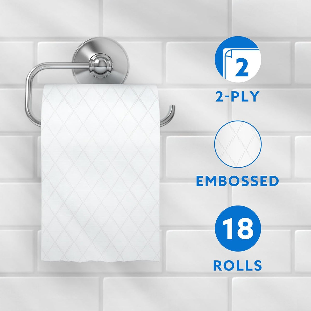 Toilet Roll, 2-Ply Embossed, Soft and Gentle, 18 Rolls (Pack of 1), 200 Sheets per Roll, FSC