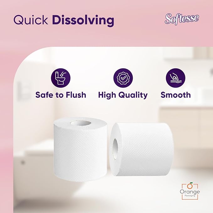 Softesse Toilet Paper 60 Rolls, 3 Ply Toilet Rolls Bulk Buy, Luxuriously Soft, Gentle and Hypoallergenic Sustainable Toilet Rolls - Quilted Toilet Roll for Your Family - Dermatologically Tested (60)