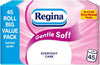 Regina Gentle Soft Toilet Tissue - 45 Rolls of 3 Ply Toilet Paper, 160 Sheets, Soft and Gentle, 30% PCR Plastic Packaging, FSC Certificated
