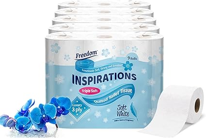 Freedom Inspirations Luxury 3Ply Toilet Roll - 45 Quilted Soft White and Scented Hygiene Bulk White Toilet Tissue and Loo Rolls