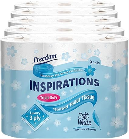 Freedom Inspirations Luxury 3Ply Toilet Roll - 45 Quilted Soft White and Scented Hygiene Bulk White Toilet Tissue and Loo Rolls