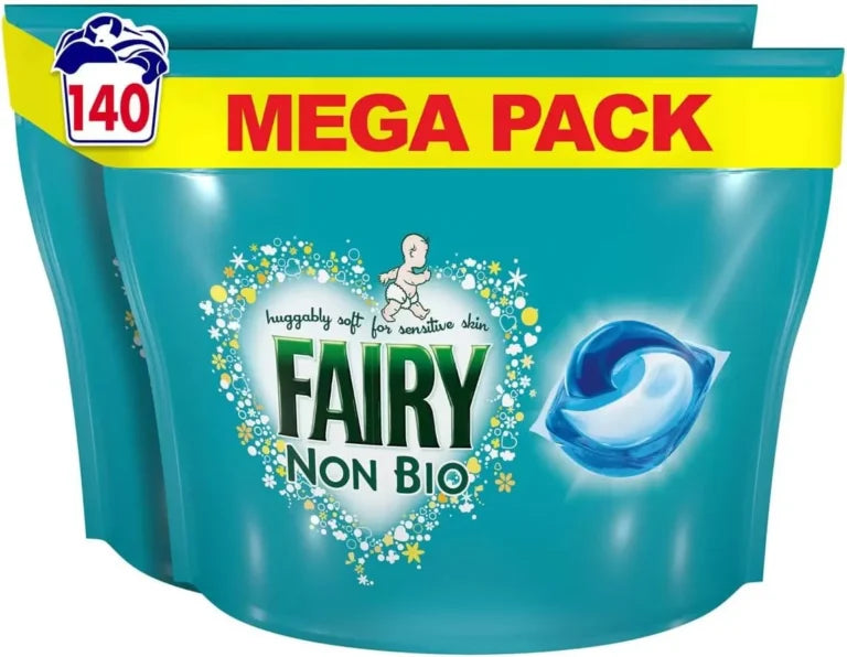 Fairy Non Bio Laundry Pods, 140 Washes – Powerful Cleaning Washing Capsules For Sensitive Skin, Gentle on Clothes, Easy-to-Use Detergent Pods for Everyday Laundry – 1442g (2 Bags)