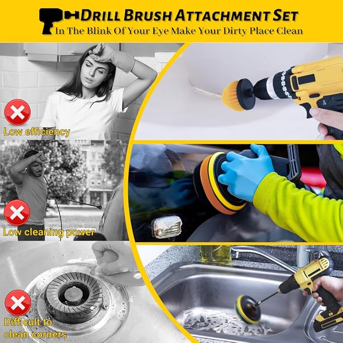 Aongray Drill Brush Attachment Set, 22pcs 1/4in Power Cleaning Brush with Scrub Pads + Extend Long Attachment, Scrubbing Brush for Cleaning Bathroom, Tile, Carpet, Grout, Car Wheels, Kitchen