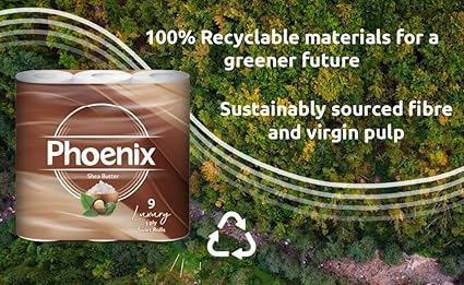 Phoenix Toilet Rolls – 45 Pack | 3 Ply Shea Butter Scented Toilet Paper | Bulk Buy, Soft, Quilted, Sustainably Sourced, Eco- Friendly Luxury Bathroom Tissue