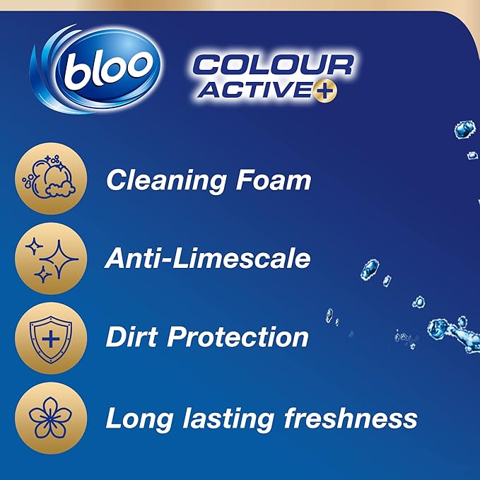 Bloo Colour Active Toilet Rim Block Lavender with Anti-Limescale, Cleaning Foam, Dirt Protection and Extra Freshness - 2 x Rimblocks, purple (Pack of 3)