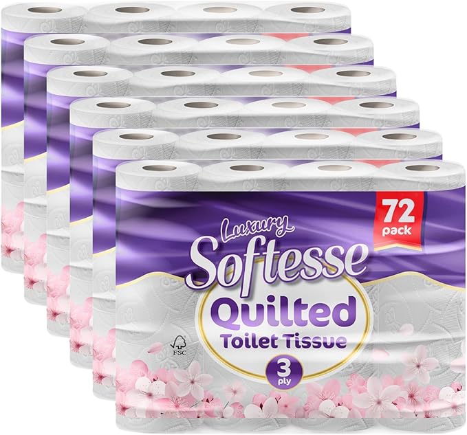 Softesse Toilet Paper 60 Rolls, 3 Ply Toilet Rolls Bulk Buy, Luxuriously Soft, Gentle and Hypoallergenic Sustainable Toilet Rolls - Quilted Toilet Roll for Your Family - Dermatologically Tested (60)