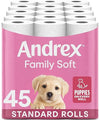 Andrex Family Soft Toilet Tissue 45 Rolls (Previously Andrex Gentle Clean) Gentle on your Family's skin– Bulk Pack of 45 Toilet Rolls, FSC Certified