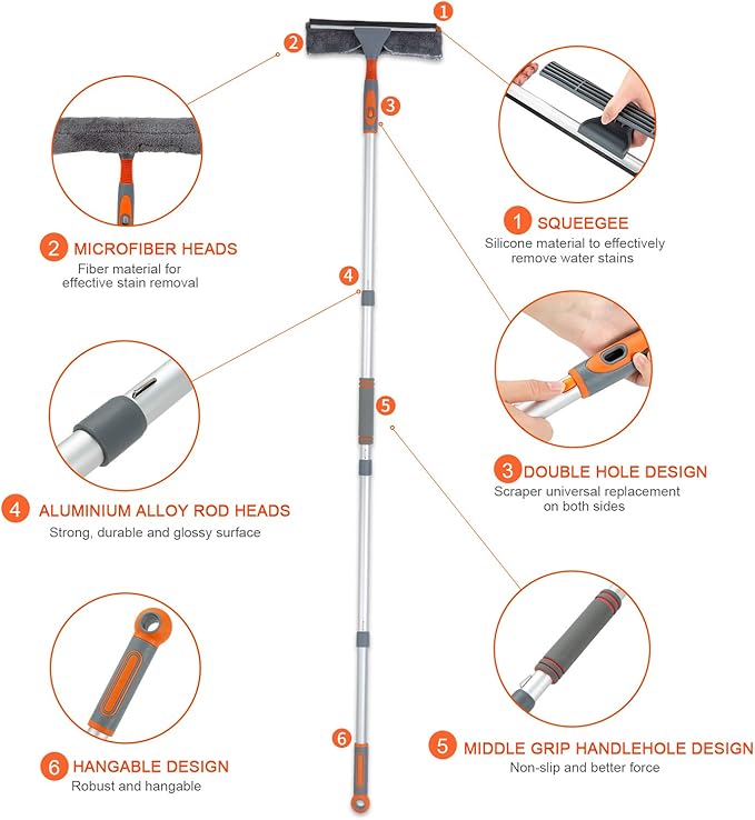 Professional Window Squeegee Cleaner, Equipment Kit Shower Squeegee 158cm Telescopic Window Washing Equipment with Bendable Head,and Aluminium Cleaning Tools for Indoor/Outdoor High Window