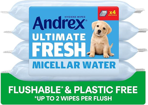 Andrex Ultimate Fresh Washlets, 4-Pack - Gentle, Biodegradable, Flushable Toilet Wipes for Everyday Hygiene