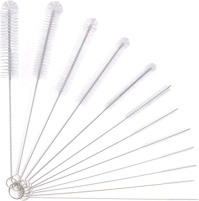 Vicloon Bottle Brush, 12 Pcs Long Bottle Cleaning Brushes, Tube Brush, Kettle Spout Brush, Straw Brush, Nylon Bottle Pipe Cleaner Set for Baby Bottle Tube Pipe Flask Straws Cleaning (White)
