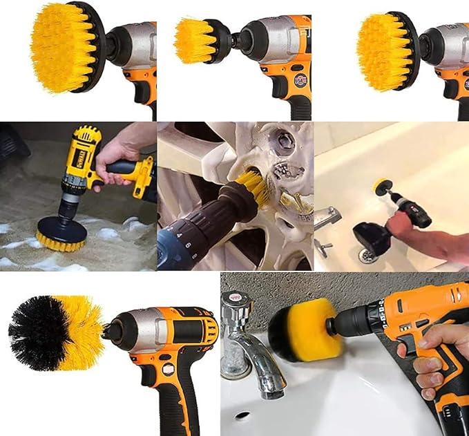5 Pack Drill Brush Attachment Set, 1/4in Power Scrubber Cleaning Brushes for Tubs, Bathroom, Tile, Grout, Carpet, Car Wheels, Kitchen etc Surface Clean