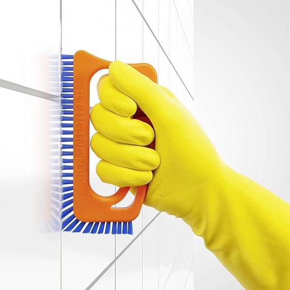 Fuginator tile joint brush orange/blue - innovative grout brush for cleaning joints in bathroom, kitchen & household removes mould superficially