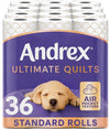 Andrex Ultimate Quilts Toilet Tissue 36 Rolls, Air Pocket Technology for Soft, Thick Sheets - Bulk Pack of 36 Quilted Toilet Rolls, FSC Certified