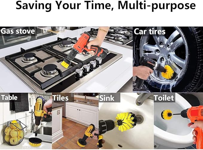 5 Pack Drill Brush Attachment Set, 1/4in Power Scrubber Cleaning Brushes for Tubs, Bathroom, Tile, Grout, Carpet, Car Wheels, Kitchen etc Surface Clean