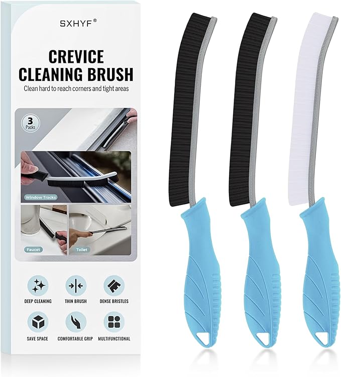 SXhyf Cleaning Brush - Hard Bristle Crevice Cleaning Brush, Multifunctional Gap Cleaning Scrub Brush, Cleaning Tools for Household Use, Home, Kitchen, Bathroom, Window, Vehicle (Light Blue Handles)