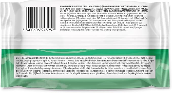 Gentle Moist Toilet Tissues with Aloe Vera, Flushable, 240 Count (6 Packs of 40 sheets) (Previously Presto!)