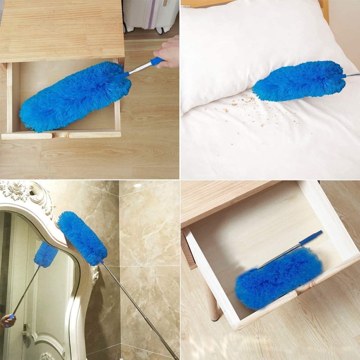 Feather Duster,Extendable Duster Microfiber Long Extension Pole Scratch Resistant Cover, Washable, Cleaning High Ceiling Fans, Blinds, Cobweb (Grey)