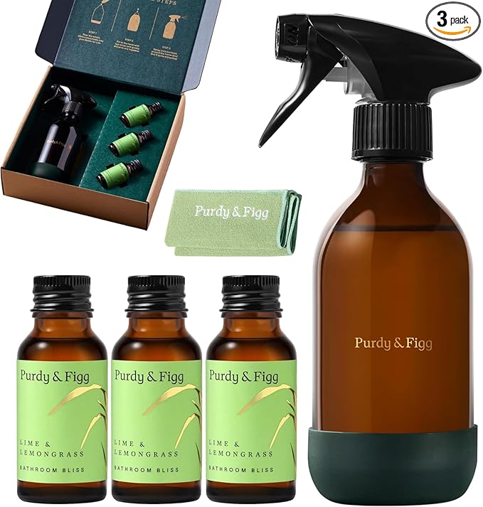 Purdy & Figg | Bathroom Bliss Starter Kit | All-Natural Non-Toxic Bathroom & Shower Cleaner | Streak-Free Surface & Toilet Bowl Cleaner | Limescale & Soap Scum Remover | Lime & Lemongrass Scent