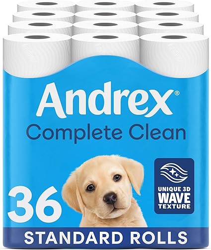 Andrex Complete Clean Toilet Roll 36 Rolls (Previously Andrex Classic Clean Toilet Tissue) Unbeatable Toilet Paper with Unique 3D Wave, FSC Certified