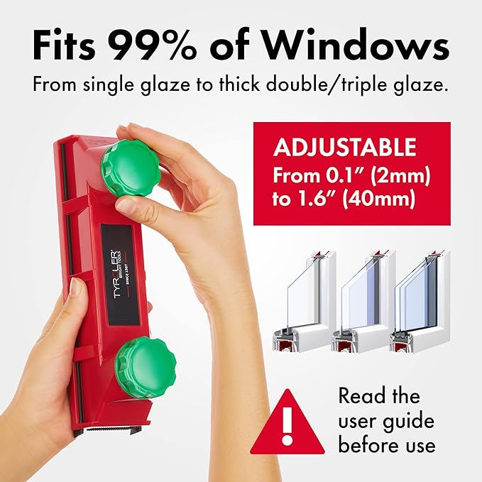 Tyroler Glider D4 Magnetic Window Cleaner for Double Glazing | Double Sided Window Cleaner Tool | Fits 2-40mm Window Thickness | Adjustable Force Control | Window Cleaning Equipment Magnetic