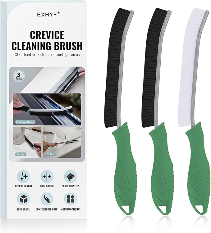 SXhyf Cleaning Brush - Hard Bristle Crevice Cleaning Brush, Multifunctional Gap Cleaning Scrub Brush, Cleaning Tools for Household Use, Home, Kitchen, Bathroom, Window, Vehicle (Green Handles)