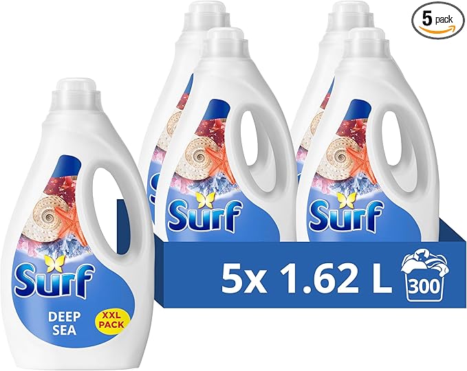 Surf Deep Sea Laundry Washing Liquid 300 washes with a joy-infused fragrance with natural essential oils lasting up to 12 hours in wear Detergent for brilliantly clean results (5x 1.62 L)