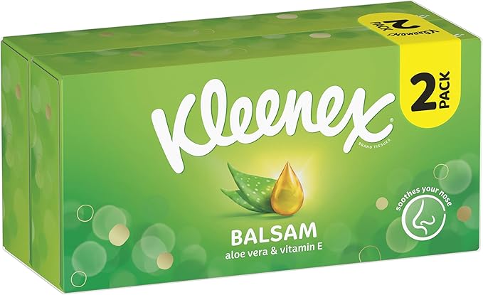 Kleenex Balsam Facial Tissues - Pack of 2 Tissue Boxes - BalmCare with Aloe Vera, Vitamin E and Calendula