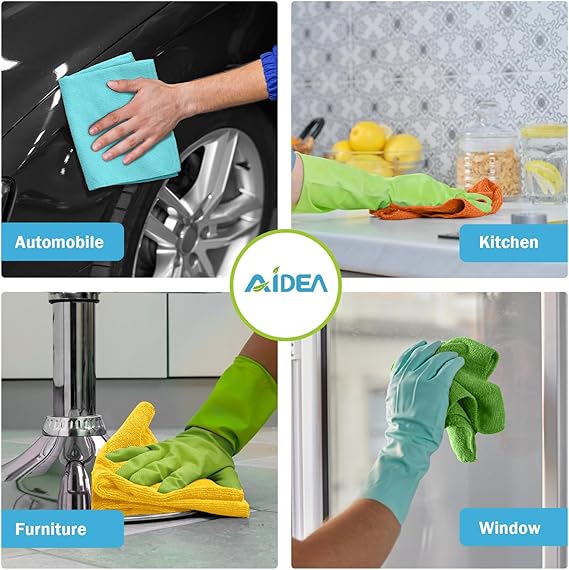 AIDEA Microfibre Cloth Pack of 8, Multifunctional Reusable Cleaning Cloths, Lint Free Streak Free Washable Cloth Duster for House, Kitchen, Car, Motorbike, Windows 30 x 30 cm