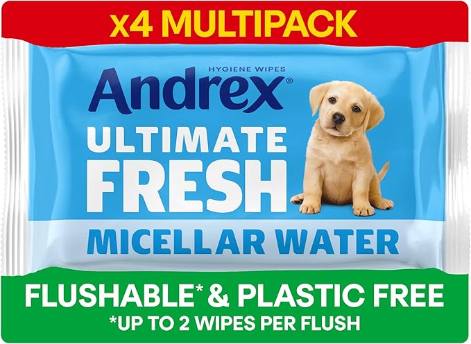 Andrex Ultimate Fresh Washlets, 4-Pack - Gentle, Biodegradable, Flushable Toilet Wipes for Everyday Hygiene