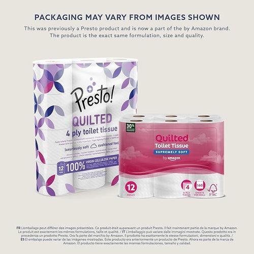 4-Ply Quilted Toilet Tissues, Unscented, 12 Rolls (1 Pack of 12), 160 Sheets per Roll