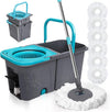 MASTERTOP Spin Mop and Bucket Set, Microfibre Mops with Wringer Bucket and Stainless Steel Handle, Foot Pedal Spin Mop for Cleaning Hardwood Tile Marble Laminate Floors, Send 6 Washable Pads