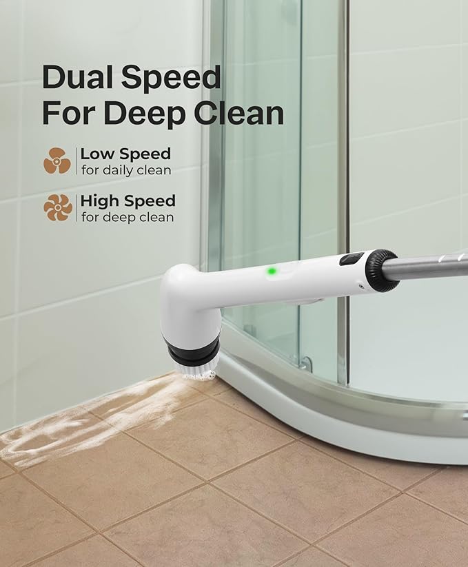 LyriFine Electric Cleaning Brush, Upgraded Full-Body IPX7 Waterproof Electric Spin Scrubber UK, 7 Heads, Long Handle & Dual Speed Electric Brush for Cleaning, Shower Cleaner for Bathroom Floor Tile