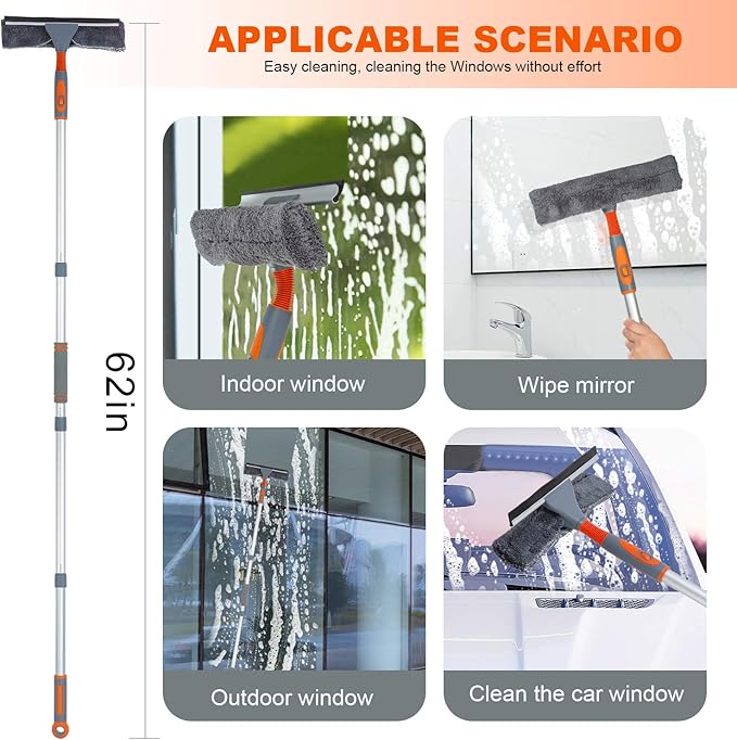 Professional Window Squeegee Cleaner, Equipment Kit Shower Squeegee 158cm Telescopic Window Washing Equipment with Bendable Head,and Aluminium Cleaning Tools for Indoor/Outdoor High Window