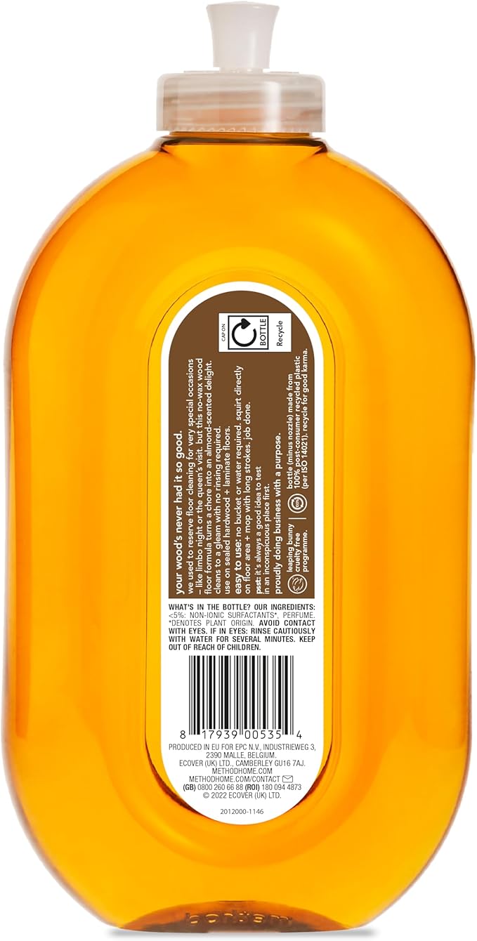 Method Wood Floor Cleaner, Moisturising Oil, Surface Spray, Gently Cleans and Shines, Almond Natural Scent, Pack of 1, 739 ml