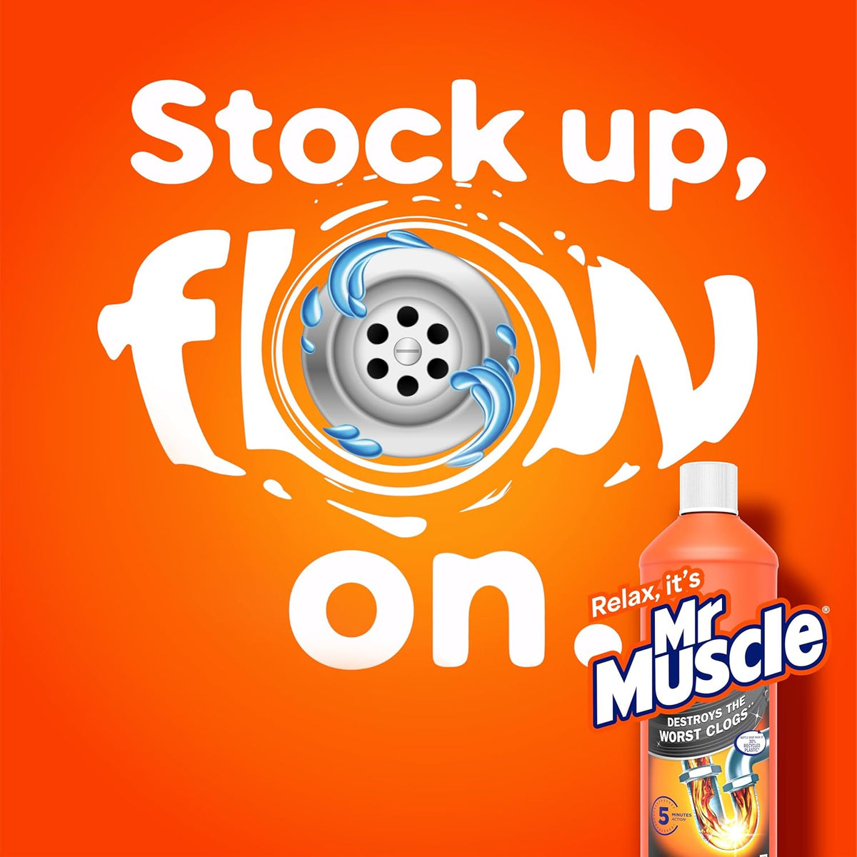 Mr Muscle Drain Unblocker, Sink & Drain Cleaner, Fast Acting Heavy Duty Gel Formula, Dissolves Clogs, Works 3x Better Than Bleach, Safe for All Pipes, Duo Pack, (2 x 1L)