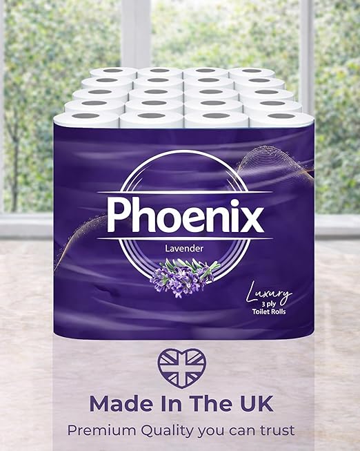 Phoenix Toilet Rolls – 60 Pack | 3 Ply Lavender Scented Toilet Paper | Bulk Buy, Soft, Quilted, Sustainably Sourced, Eco- Friendly Luxury Bathroom Tissue