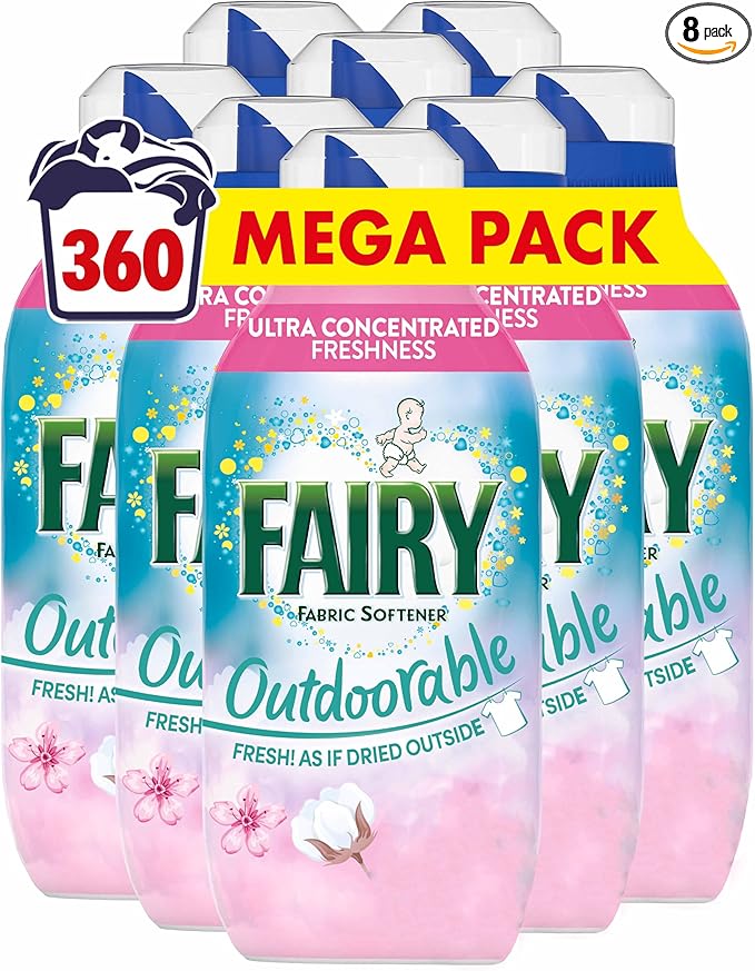 Fairy Outdoorable Fabric Conditioner, Cherry Blossom and Nordic Cotton, 360 Washes (8x45), Ultra Concentrated Formula For Sensitive Skin, Dermatologically Tested