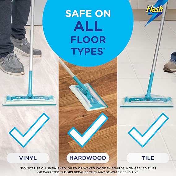 Flash Speedmop Floor Cleaner Starter Kit, Fast Easy and Hygienic (1 Handle, 8 Wet plus 16 Dry Refills), Trap and Lock Daily Dirt, Grease and Grime Without Getting Down On Your Knees