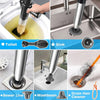 LightingWill High Pressure Toilet Plunger Set, Toilet Unblocker Heavy Duty with A Holder and 4 Replaceable Heads, Toilet Unblocker Tools for Unblocking Toilet Bathtub Shower Floor Drain and Pipe Clog